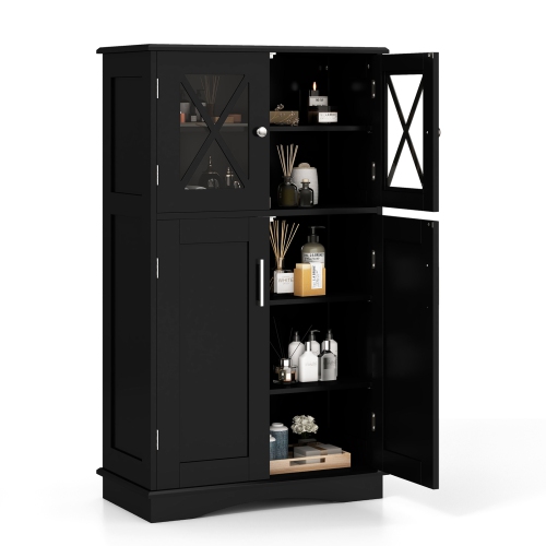 COSTWAY  Bathroom Storage Cabinet Linen Storage Cabinet With Doors And Adjustable Shelves