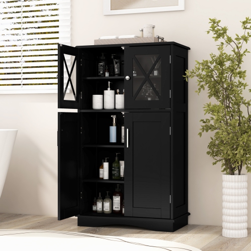 Costway Bathroom Storage Cabinet Linen Storage Cabinet with Doors and Adjustable Shelves