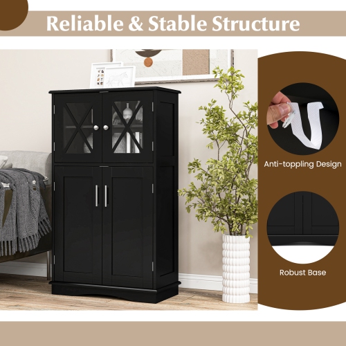 Costway Bathroom Storage Cabinet Linen Storage Cabinet with Doors and Adjustable Shelves