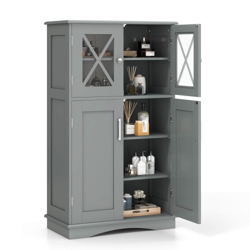 Costway Bathroom Storage Cabinet Linen Storage Cabinet with Doors and Adjustable Shelves