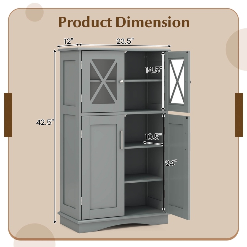 Costway Bathroom Storage Cabinet Linen Storage Cabinet with Doors and Adjustable Shelves