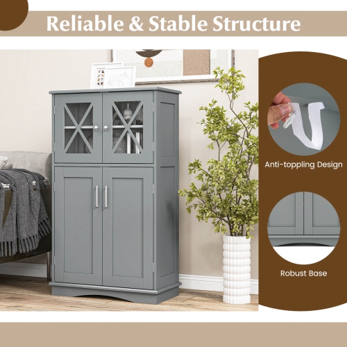 Costway Bathroom Storage Cabinet Linen Storage Cabinet with Doors and Adjustable Shelves