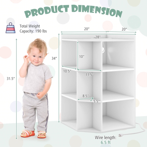 Costway 3-Tier Kids Corner Toy Storage Organizer with USB Ports and Outlets 9 Cubbies