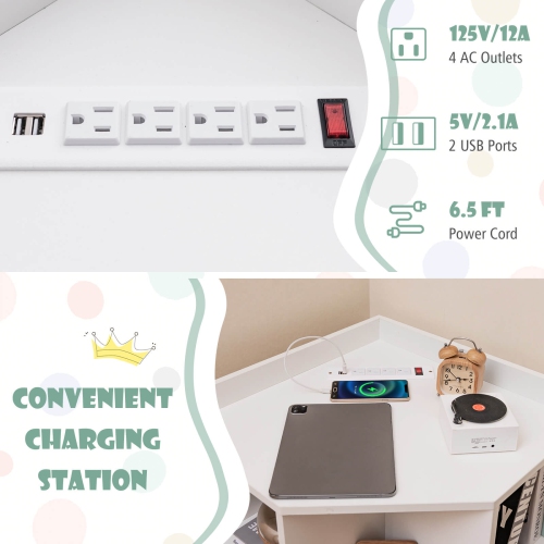 Costway 3-Tier Kids Corner Toy Storage Organizer with USB Ports and Outlets 9 Cubbies