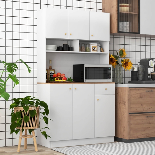 Costway 71" Tall Pantry Cabinet with Outlets USB Ports Anti-Tipping Kits Adjustable Shelves