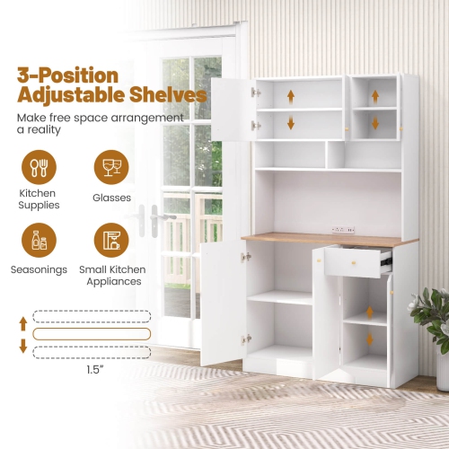Costway 71" Tall Pantry Cabinet with Outlets USB Ports Anti-Tipping Kits Adjustable Shelves