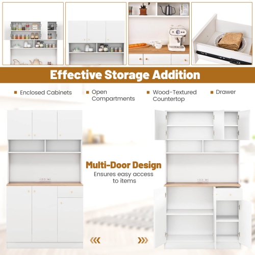 Costway 71" Tall Pantry Cabinet with Outlets USB Ports Anti-Tipping Kits Adjustable Shelves