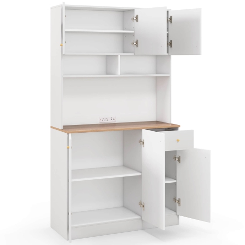 Costway 71" Tall Pantry Cabinet with Outlets USB Ports Anti-Tipping Kits Adjustable Shelves