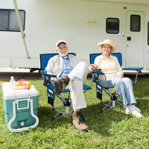 Goplus 360° Swivel Hunting Chair with Mesh Cup Holder & Storage Pockets Cozy Backrest