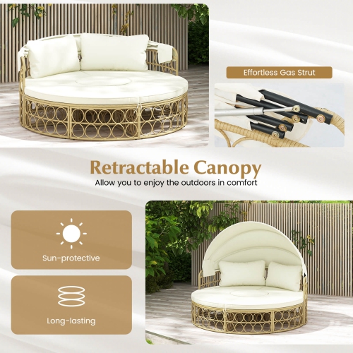 Costway Outdoor Patio Round Daybed with Retractable Canopy Soft Cushions for Garden