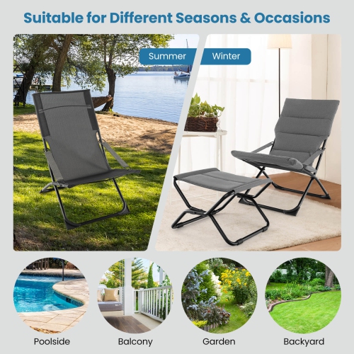 Costway Patio Folding Sling Chair with Ottoman Footrest & Removable Cushion Ottoman Set