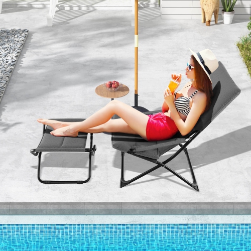 Costway Patio Folding Sling Chair with Ottoman Footrest & Removable Cushion Ottoman Set