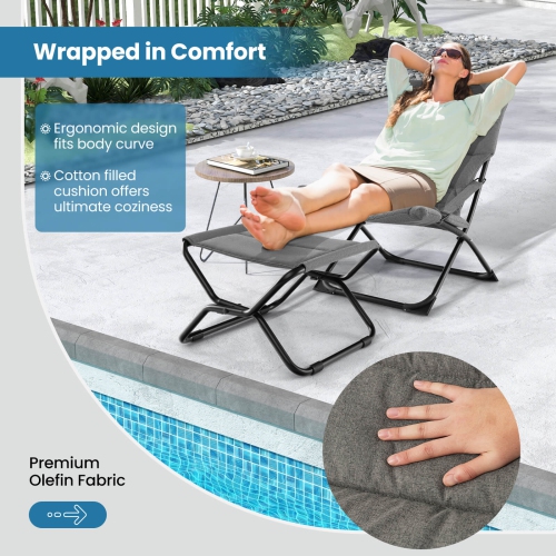 Costway Patio Folding Sling Chair with Ottoman Footrest & Removable Cushion Ottoman Set