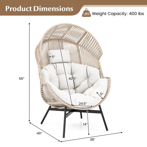 Costway Oversized Egg Style Chair with Cushions & Headrest Heavy-Duty Metal Frame for Yard