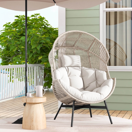 Costway Oversized Egg Style Chair with Cushions & Headrest Heavy-Duty Metal Frame for Yard
