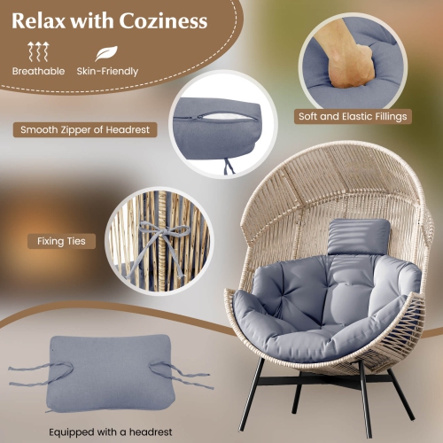 Costway Oversized Egg Style Chair with Cushions & Headrest Heavy-Duty Metal Frame for Yard