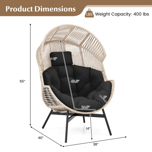 Costway Oversized Egg Style Chair with Cushions & Headrest Heavy-Duty Metal Frame for Yard