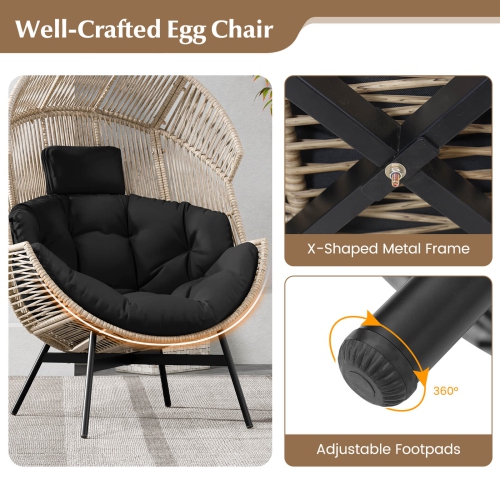 Costway Oversized Egg Style Chair with Cushions & Headrest Heavy-Duty Metal Frame for Yard