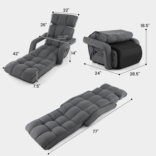 Chaise de plancher réglable à 6 positions de Costway pour adultes sofa pliable Lazy pour le salon