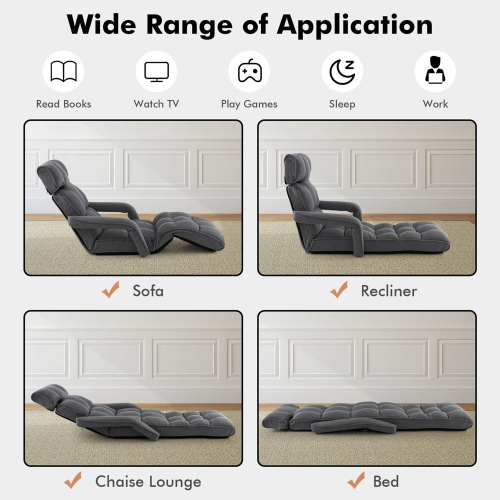 Chaise de plancher réglable à 6 positions de Costway pour adultes sofa pliable Lazy pour le salon