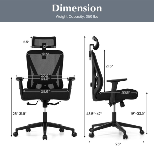 Costway Ergonomic Office Chair with Adjustable Lumbar Support Tilting Function Headrest
