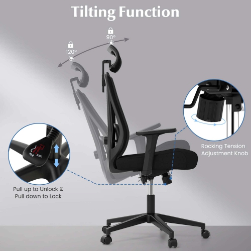 Costway Ergonomic Office Chair with Adjustable Lumbar Support Tilting Function Headrest