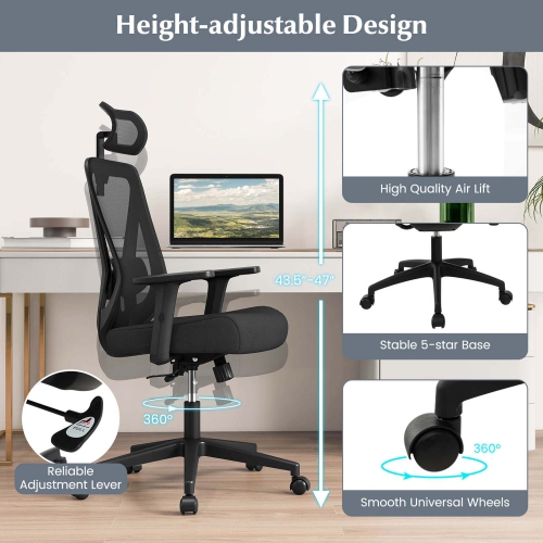 Costway Ergonomic Office Chair with Adjustable Lumbar Support Tilting Function Headrest