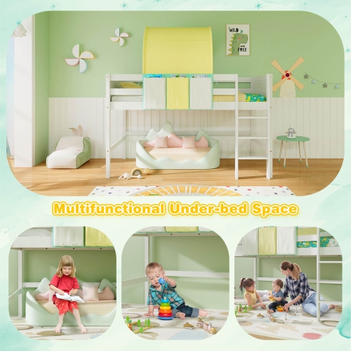 Costway Twin Loft Bed with Tower & Tent 3 Storage Pockets Safety Guardrail and Ladder