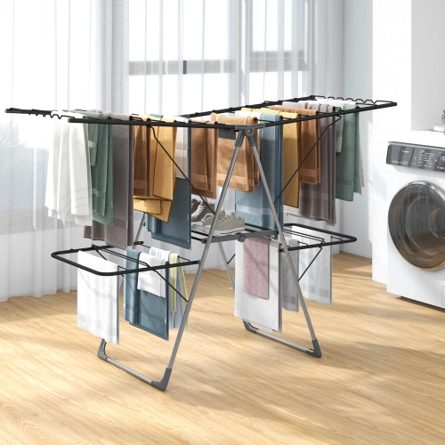 Costway 2-Tier Clothes Drying Rack with 33 Drying Rails Height Adjustable Gullwings