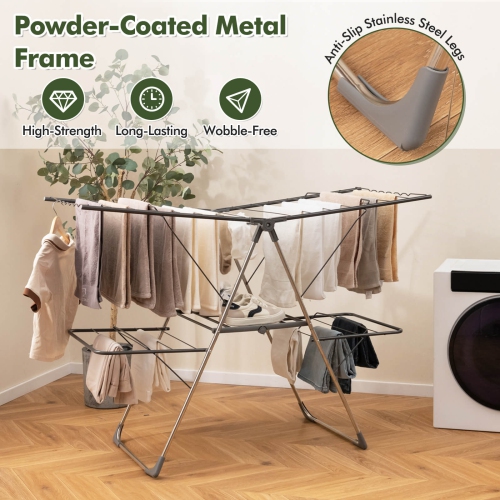 Costway 2-Tier Clothes Drying Rack with 33 Drying Rails Height Adjustable Gullwings