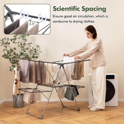Costway 2-Tier Clothes Drying Rack with 33 Drying Rails Height Adjustable Gullwings