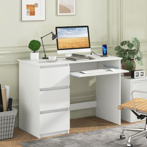 Bureau d'ordinateur de Costway avec plateau pour clavier et 3 grands tiroirs de type C et ports USB