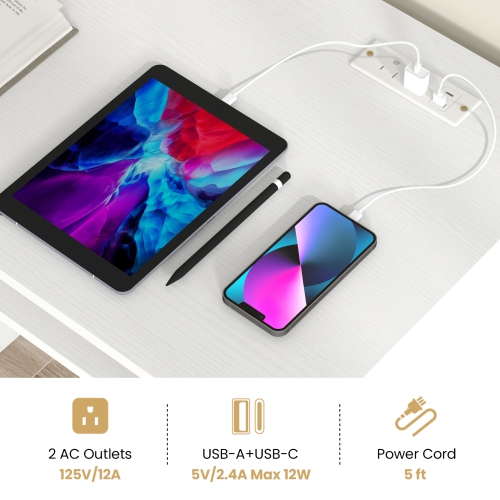 Bureau d'ordinateur de Costway avec plateau pour clavier et 3 grands tiroirs de type C et ports USB