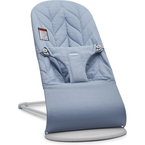 BabyBjorn Bouncer Bliss in Woven Fabric - Petal Quilt, Blue on Light Gray Frame