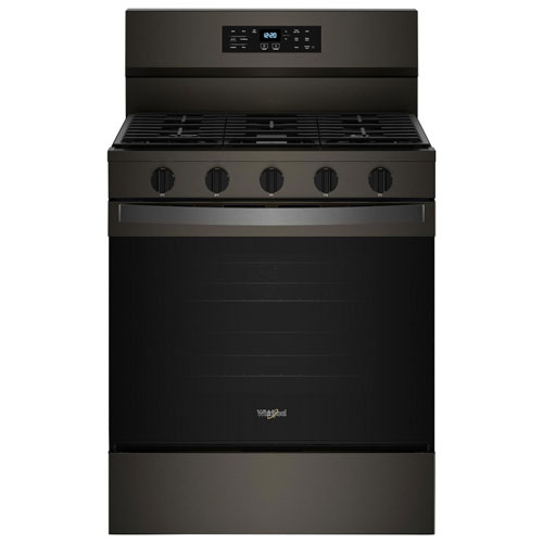 Cuisinière au gaz autonome 30 po avec 5 brûleurs, ventilateur à convection, friture à air chaud et four de 5 pi³ de Whirlpool - Inox noir