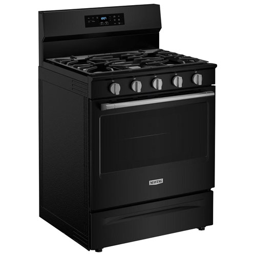Cuisinière au gaz autonome de 30 po avec 5 brûleurs et four de 5 pi³ avec ventilateur à convection et friture à air chaud de Maytag - Noir