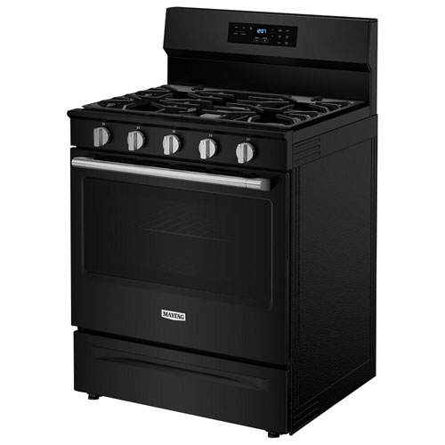 Cuisinière au gaz autonome de 30 po avec 5 brûleurs et four de 5 pi³ avec ventilateur à convection et friture à air chaud de Maytag - Noir