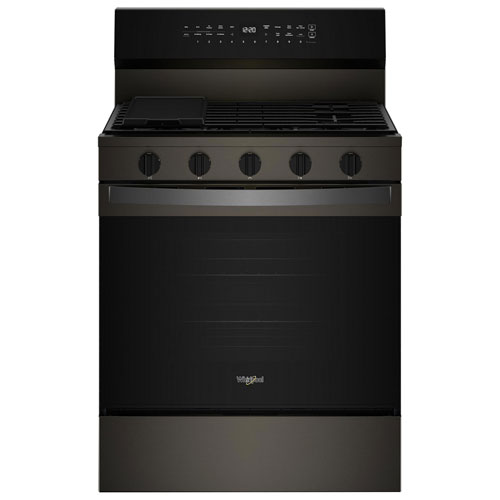 Cuisinière au gaz autonome de 30 po à 5 brûleurs avec four à convection véritable 5,0 pi³ et friture à air chaud de Whirlpool - Noir sur inox