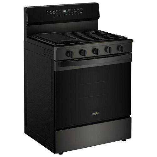 Whirlpool 30" 5.0 Cu. Ft. True Convection 5-Burner Freestanding Gas Range - Black-on-Stainless