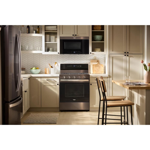 Whirlpool 30" 5.0 Cu. Ft. True Convection 5-Burner Freestanding Gas Range - Black-on-Stainless