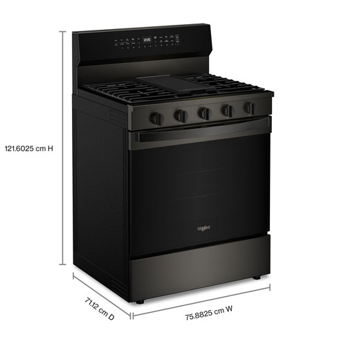 Whirlpool 30" 5.0 Cu. Ft. True Convection 5-Burner Freestanding Gas Range - Black-on-Stainless