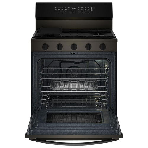 Whirlpool 30" 5.0 Cu. Ft. True Convection 5-Burner Freestanding Gas Range - Black-on-Stainless