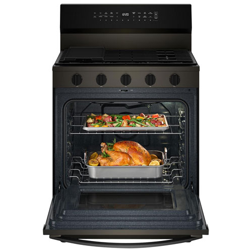 Whirlpool 30" 5.0 Cu. Ft. True Convection 5-Burner Freestanding Gas Range - Black-on-Stainless