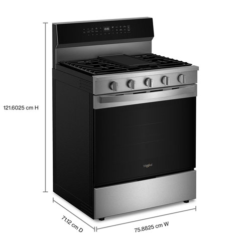 Whirlpool 30" 5.0 Cu. Ft. True Convection 5-Burner Freestanding Gas Range - Stainless Steel