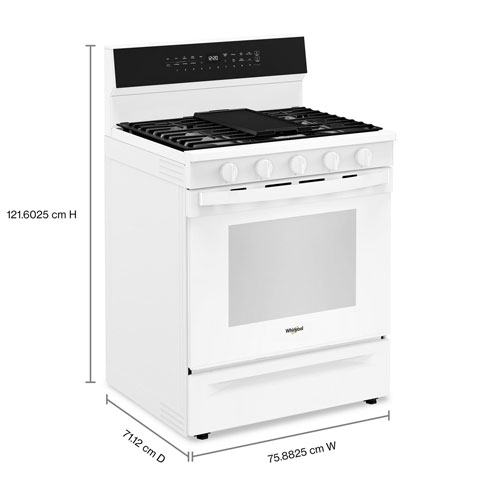 Whirlpool 30" 5.0 Cu. Ft. True Convection 5-Burner Freestanding Gas Range - White