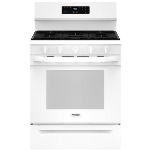 Cuisinière gaz autonome 30 po, four 5 pi³ à ventilateur de convection, 5 brûleurs, friture à air chaud de Whirlpool-Blanc