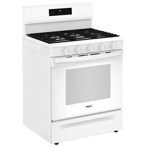 Cuisinière gaz autonome 30 po, four 5 pi³ à ventilateur de convection, 5 brûleurs, friture à air chaud de Whirlpool-Blanc