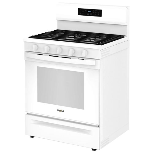 Cuisinière gaz autonome 30 po, four 5 pi³ à ventilateur de convection, 5 brûleurs, friture à air chaud de Whirlpool-Blanc