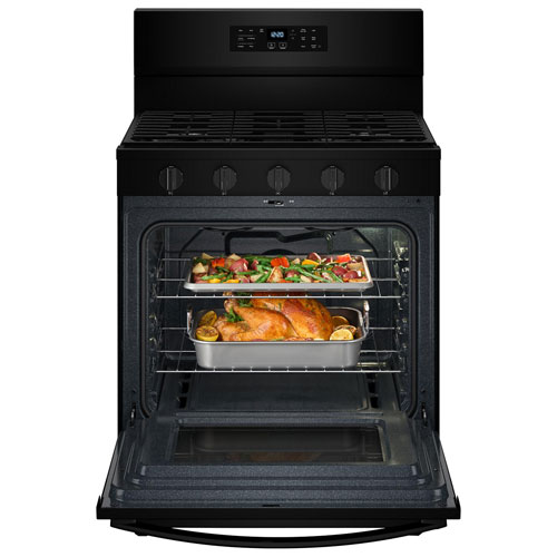 Whirlpool 30" 5.0 Cu. Ft. Fan Convection 5-Burner Freestanding Gas Air Fry Range - Black