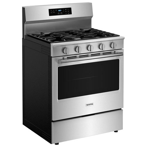 Cuisinière au gaz autonome 30 po avec 5 brûleurs, friture air four, ventilateur à convection et four de 5 pi³ Maytag - Inox